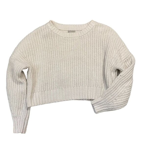 Urban Outfitters Sz Med Crop Chunky Knit Sweater Cream Pullover Preowned - Picture 5 of 7